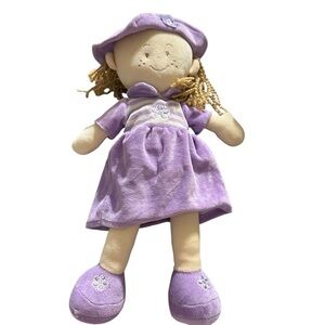 Purple and Cream Stuffed Animal with Yarn Hair and Hat